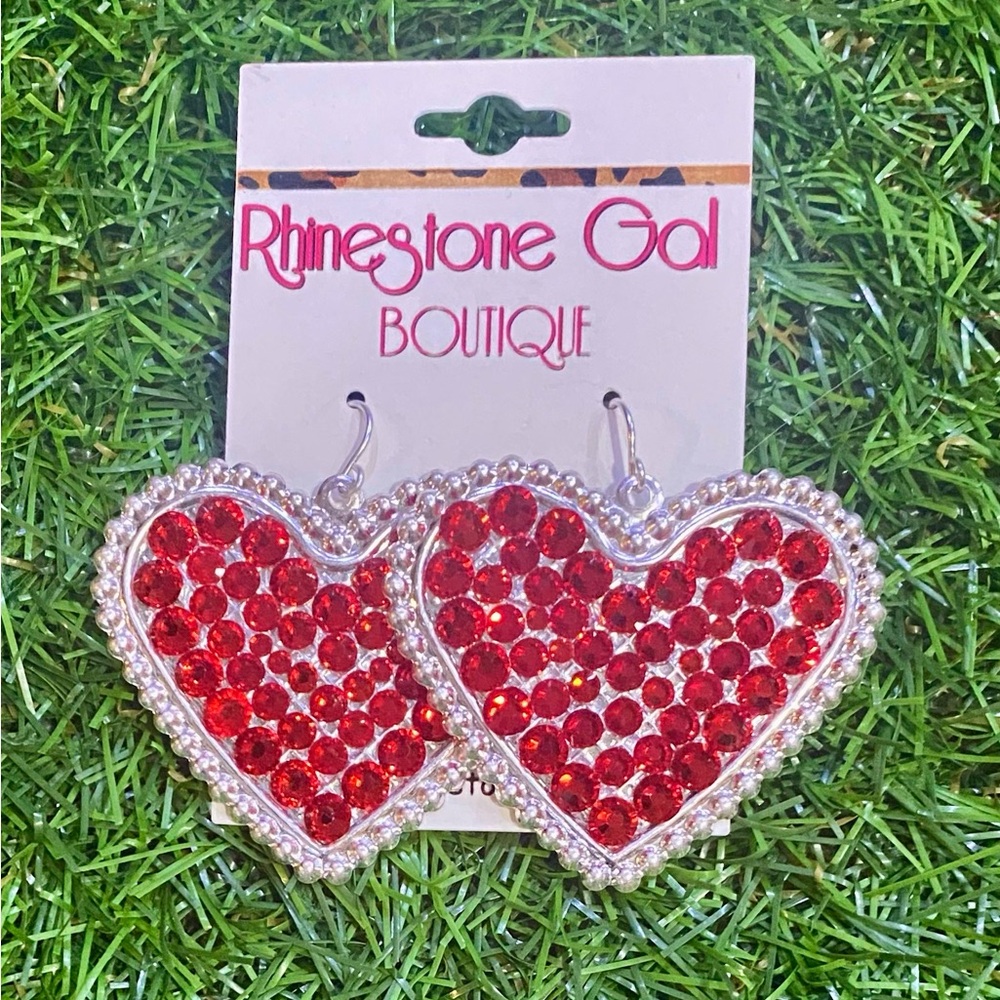 BRAND NEW WITH TAGS Red Rhinestone Heart Dangle Earrings